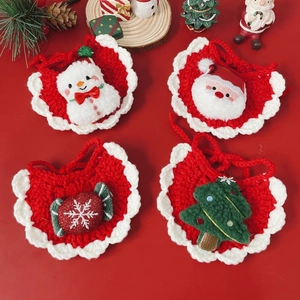 Set of four handmade crochet Christmas pet bibs with Santa and Snowman holiday designs
