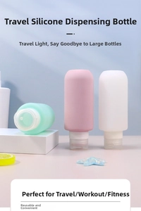 Detail showing textured 200ml silicone travel bottles for shampoo and lotion sets