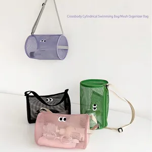 Mesh swimming bags in four colors with eye patches and adjustable shoulder straps