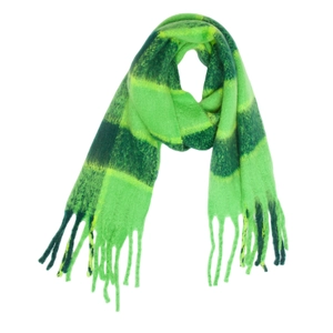 Thick mohair plaid scarf in neon and dark green with long tassels for winter