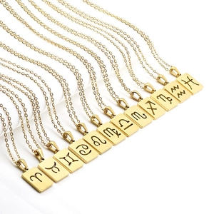 Zodiac Pendant Necklace 18K Gold Plated Stainless Steel Hollow Square Constellation Jewelry For Women Men