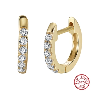 Elegant S925 sterling silver hoop earrings in gold finish with sparkling zircon stones