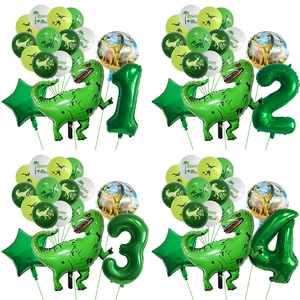 Kit Ballons Anniversaire Dinosaure Vert Ballons Aluminium et Latex pour Garçons Décoration de Fête Thème Roar Étoile Rond