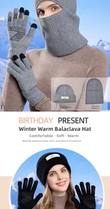 Winter balaclava hat and touch screen gloves set with multi-way wear and sport logo