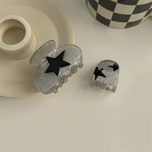 Y2K style glitter silver hair claw clips set with black star pattern for women