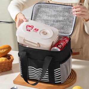 Insulated lunch bag with wave stripes, thickened foil lining and side mesh pocket