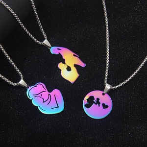 Regenbogen Bunte Edelstahl Kette Mutter Kind Silhouette Familie Anhänger Schmuck Geschenk Für Mama