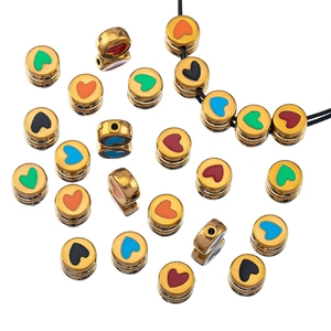 Stainless Steel Colorful Heart Enamel Pendants Round Spacer Beads DIY Jewelry Making Material Accessories Charms