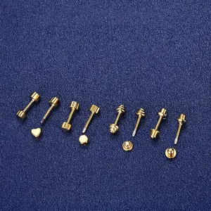 Minimalist S925 silver gold screw back earrings in geometric heart and round shapes