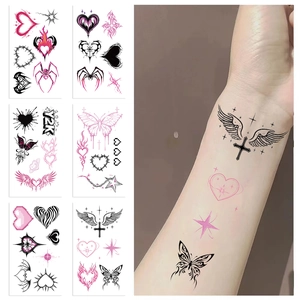 Y2K style temporary tattoo stickers featuring pink hearts and black butterfly designs on arms