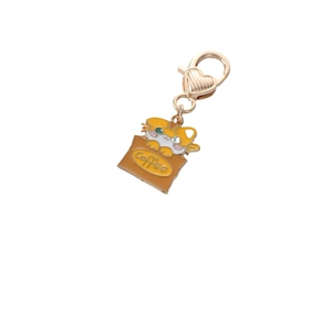 Cartoon orange cat in coffee bag keychain with golden heart lobster clasp for bags