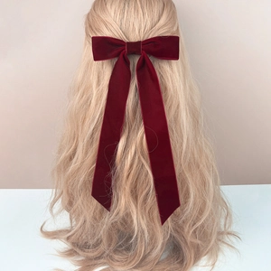 Velvet Bow Hair Clip With Long Ribbons French Retro Elegant Hair Accessories Women Barrettes