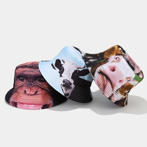 Fashionable double-sided bucket hat with realistic gorilla and animal heat transfer prints