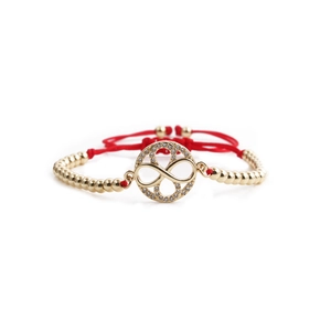 Minimalist gold infinity red rope bracelet with sparkling cubic zirconia charms