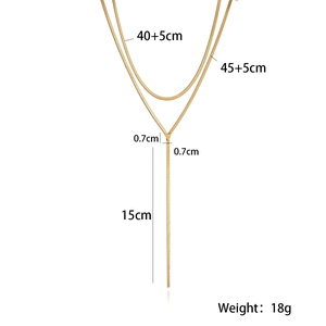 Detailed dimension chart for 18k gold double layer snake chain necklace with Y pendant