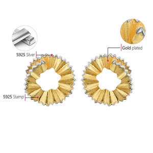 Macro detail of S925 sterling silver pencil shavings stud earrings with gold plating