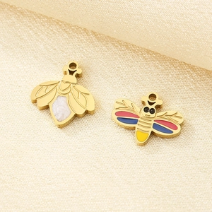 Golden stainless steel bee and firefly enamel pendants for DIY jewelry making