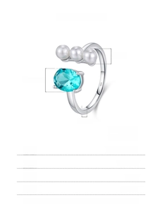 Macro view of S925 sterling silver ring with 6x8mm green stone and three 4mm pearls