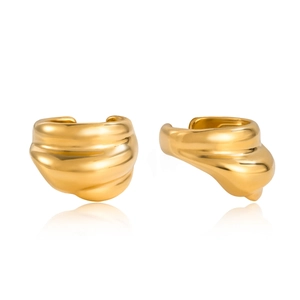 Classic 18K gold plated stainless steel multi-layer ear cuffs with wavy shell design