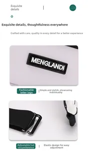 Détail de la sangle élastique réglable et du logo Menglandi sur le chapeau lilas