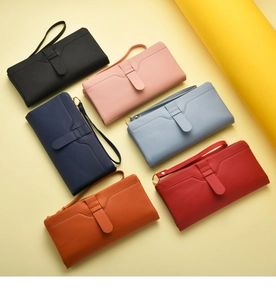 Women long wallet clutch multi-card holder stylish daily purse with wrist strap for girls