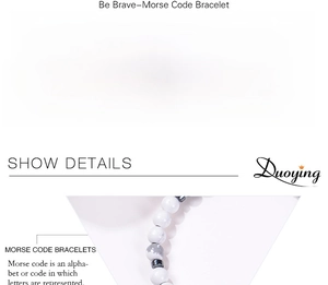 Detailed size chart for Morse code bracelet made with volcanic and white pine stone beads