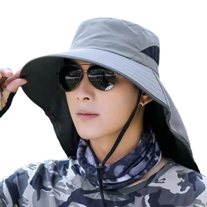 Men's dark grey outdoor sun hat with wide brim and detachable neck protection flap