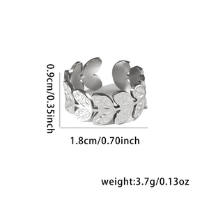 Detailed size chart showing dimensions and weight for the hollow leaf silver ring