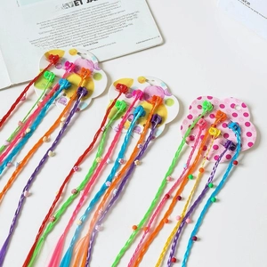 Set of colorful braided hair extensions for girls with mini clips and decorative beads