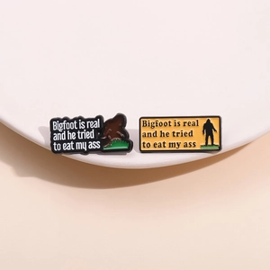 Funny Bigfoot enamel pin set featuring humorous English phrases for clothes decoration