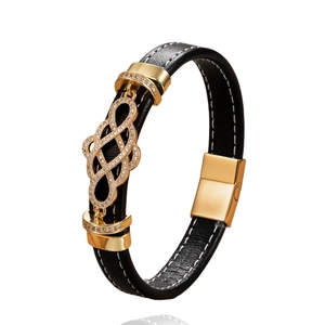 Bracelet cuir pour hommes avec symbole infini doré et détails pavés en zircons