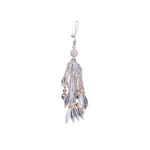 Beaded crystal agate butterfly phone charm with white and iridescent tassels for women