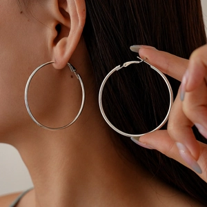 Geometric Hollow Round Hoop Earrings With 925 Sterling Silver Earring Post Minimalist Silver Color Metal For Women