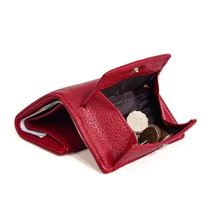 Short Womens Wallet Tri-fold PU Leather Lychee Pattern Multi-card Slots Mini Coin Purse For Ladies RFID Blocking Portable