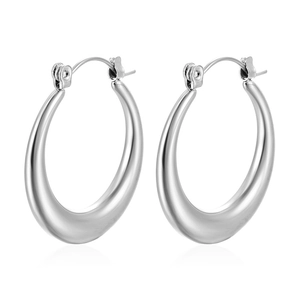 Minimalist silver stainless steel U-shaped hoop earrings with polished metal finish