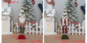 Detailed view of Christmas faceless gnome plush dolls with specific size and weight specs