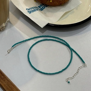 Minimalist 925 sterling silver turquoise beaded necklace with adjustable lobster clasp