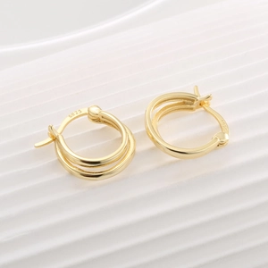 Minimalist double layer S925 sterling silver hoop earrings with 14K gold plating