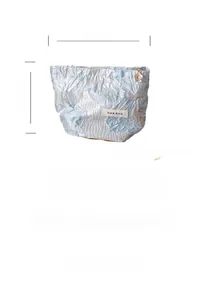 Detail view of floral jacquard makeup bag with 17x14cm size guide and zipper detail