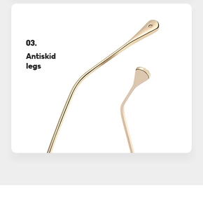 Detailed close-up of golden metal antiskid legs for cat eye minimalist glasses