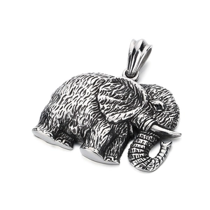 Hip-hop silver elephant pendant with vintage textures and diamonds on white background
