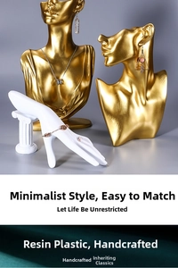 Detailed resin jewelry stand set with gold bust models and white hand mannequin display