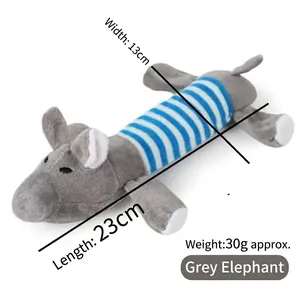 Juguete de peluche elefante gris para perros con rayas, tamaño 23cm x 13cm con sonido