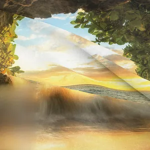 Gros plan de la tapisserie bohème paysage de désert montrant la texture tissée