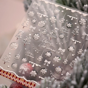 Christmas Nail Art Stickers Embossed Snowflake Bow Tree Relief Design Self Adhesive Winter Holiday Manicure Decals For Women