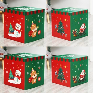 Red and green Christmas gift boxes with Merry Christmas print in a grid layout