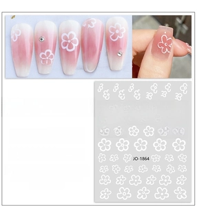 Detail view of white flower nail stickers JO-1864 with waterproof ultra-thin texture