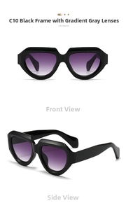 Thick frame sunglasses for women and men, stylish gradient grey lenses, UV protection eyewear.