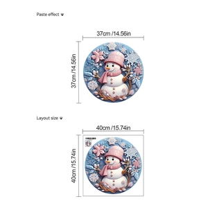 Detailed view of snowman wall sticker dimensions and layout showing the paste effect