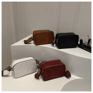 Fashion small square bags with embossed leather and jacquard straps in four colors